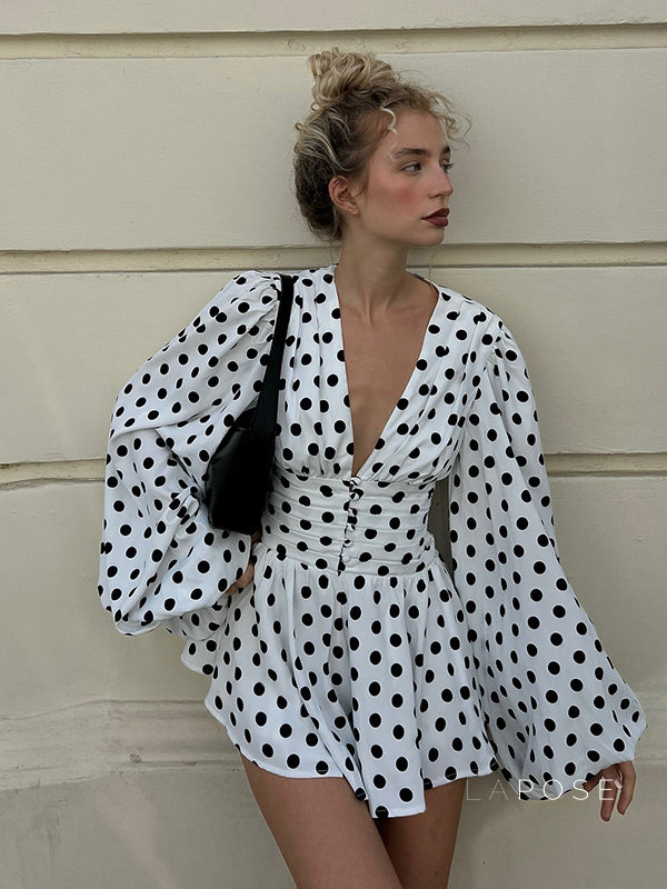 Embry Polka Dot Puff Sleeve Dress [OEC0AAM6]