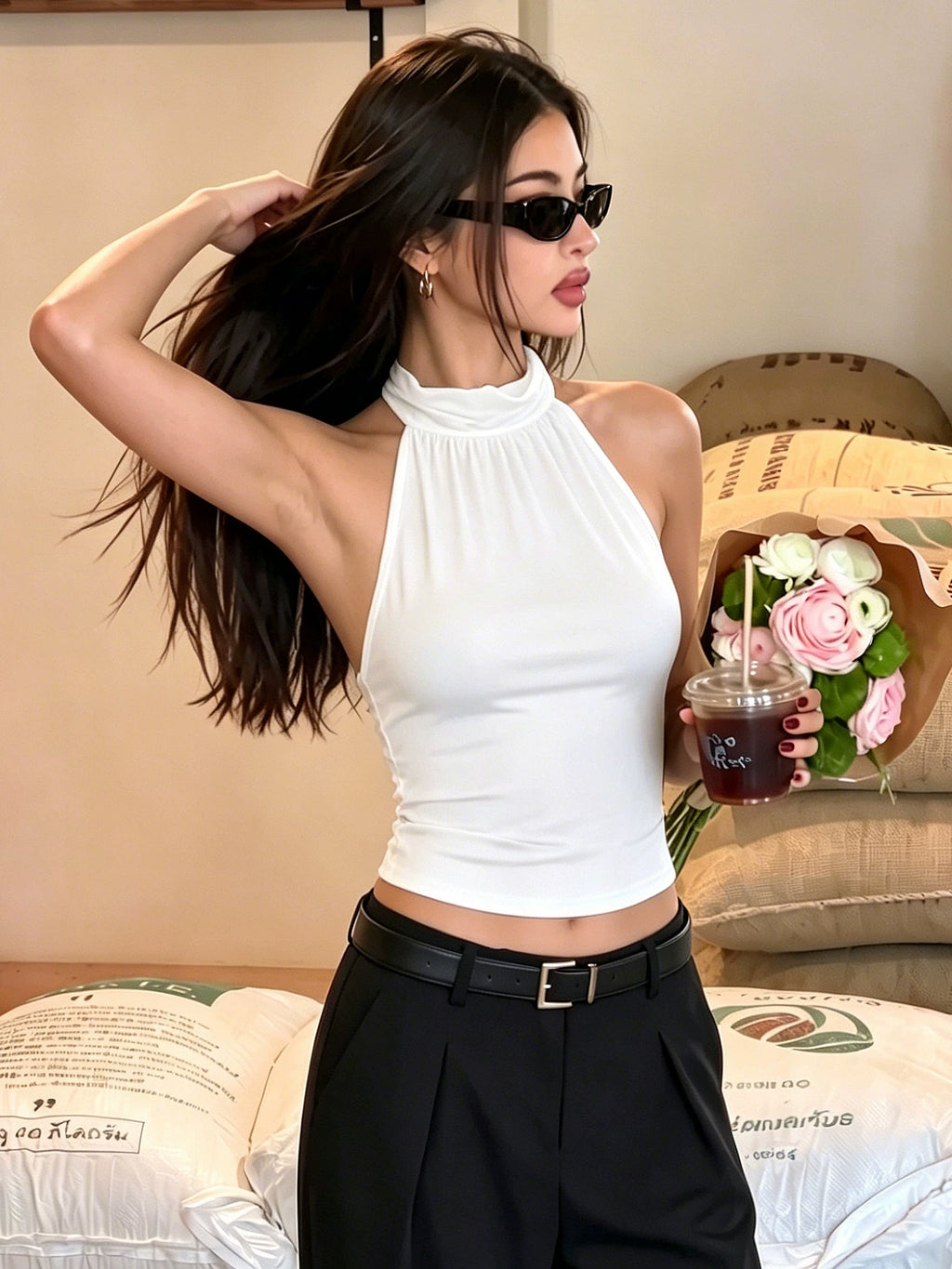 LaPose - Emeli Lace Backless Halter Top