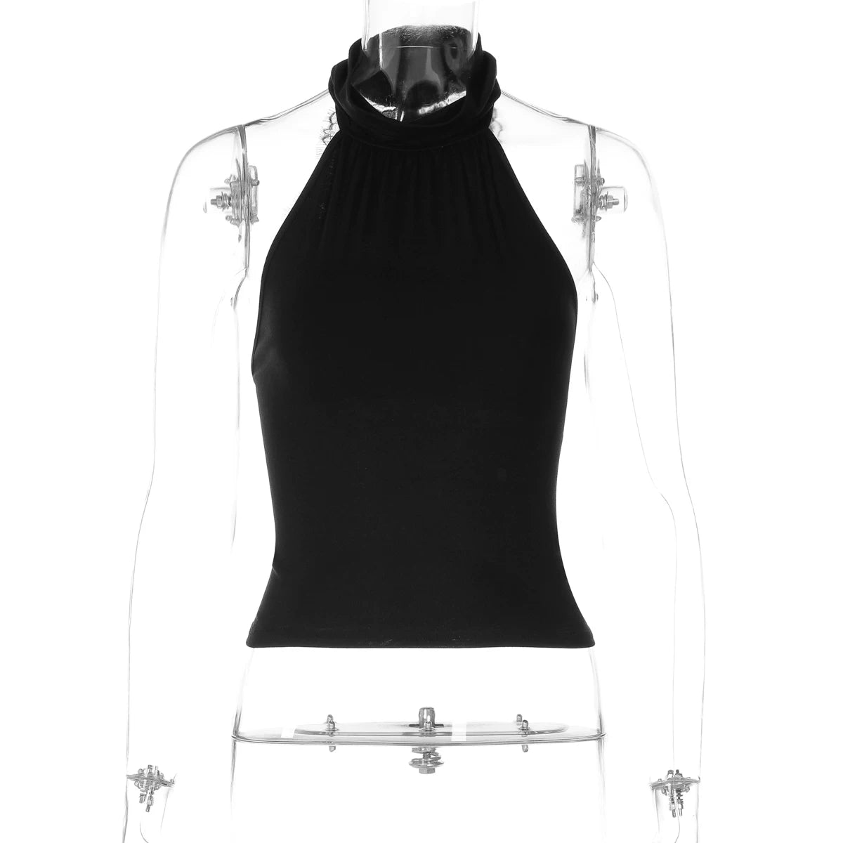 LaPose - Emeli Lace Backless Halter Top - Black Color