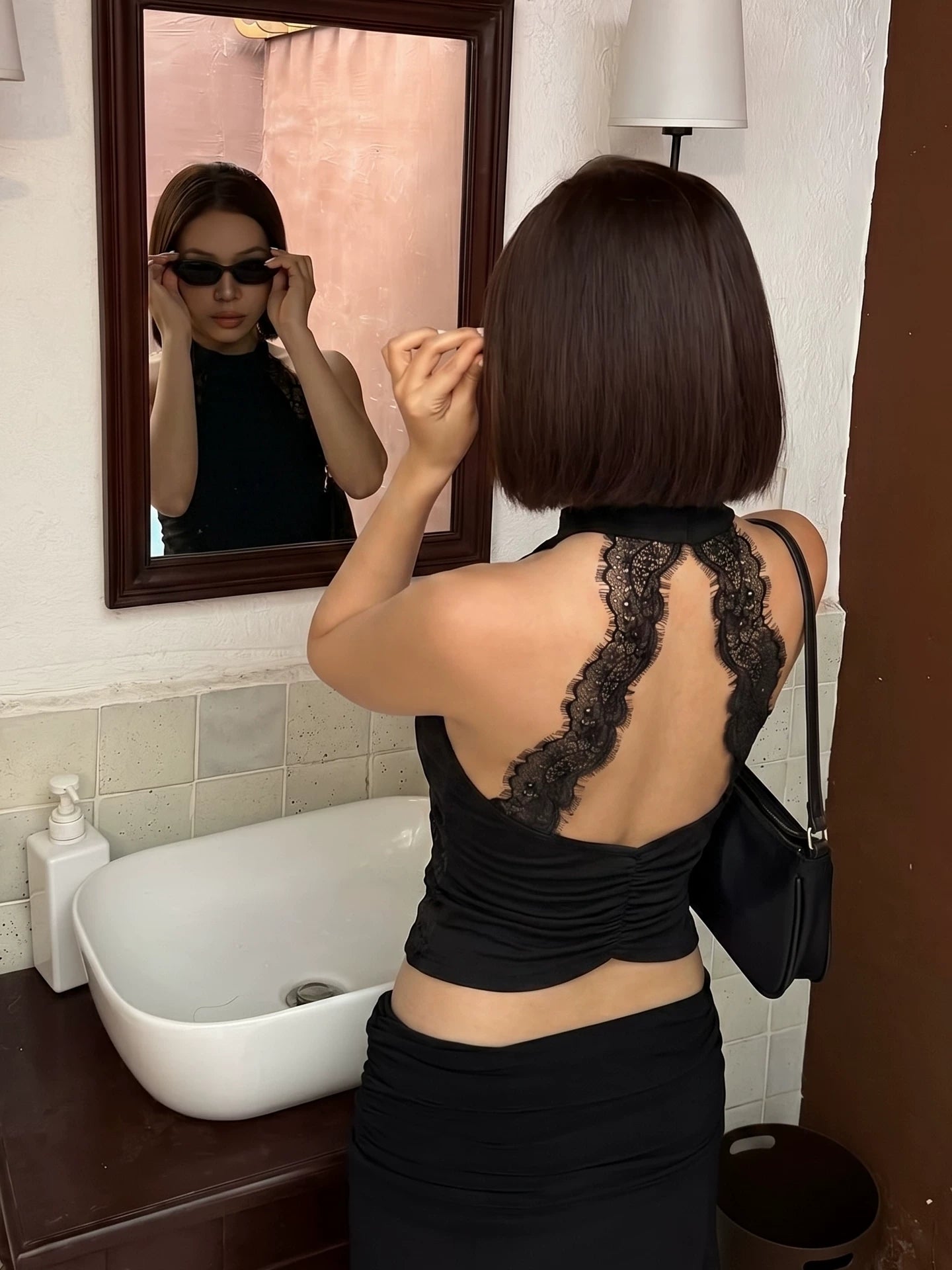 LaPose - Emeli Lace Backless Halter Top