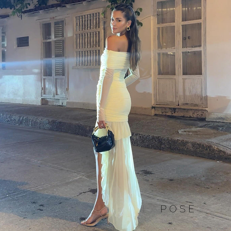 Emely Off-Shoulder Ruched Gown [4A6O5RRS]