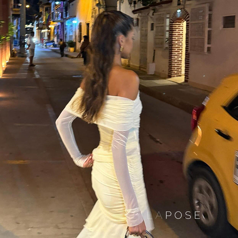 Emely Off-Shoulder Ruched Gown [MA57AG4E]
