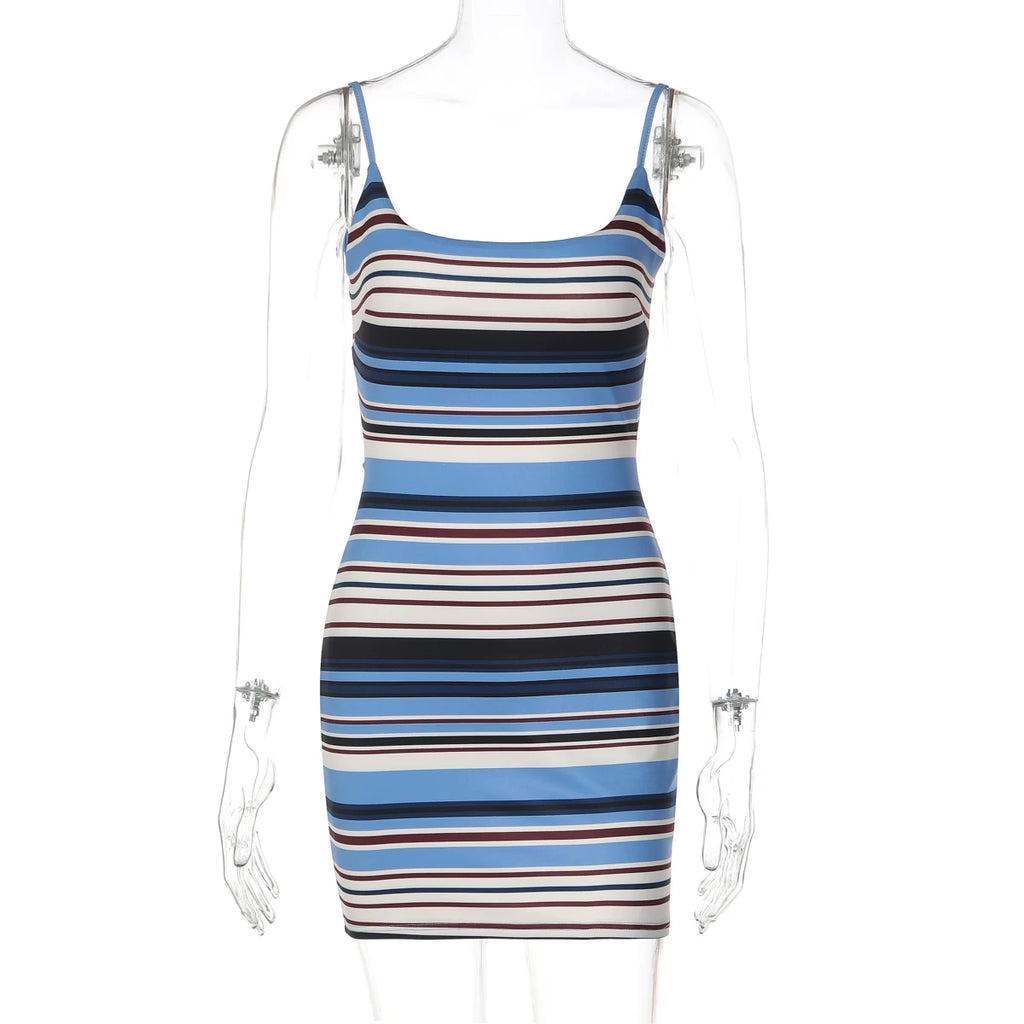 LaPose - Emeri Striped Backless Mini Dress - Blue Color