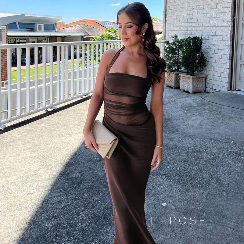 Emi Pleated Halter Maxi Dress [JSYD96FG]
