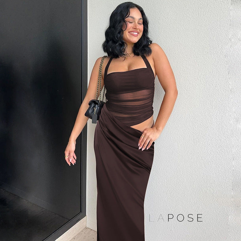 Emi Pleated Halter Maxi Dress [QX46WBJG]