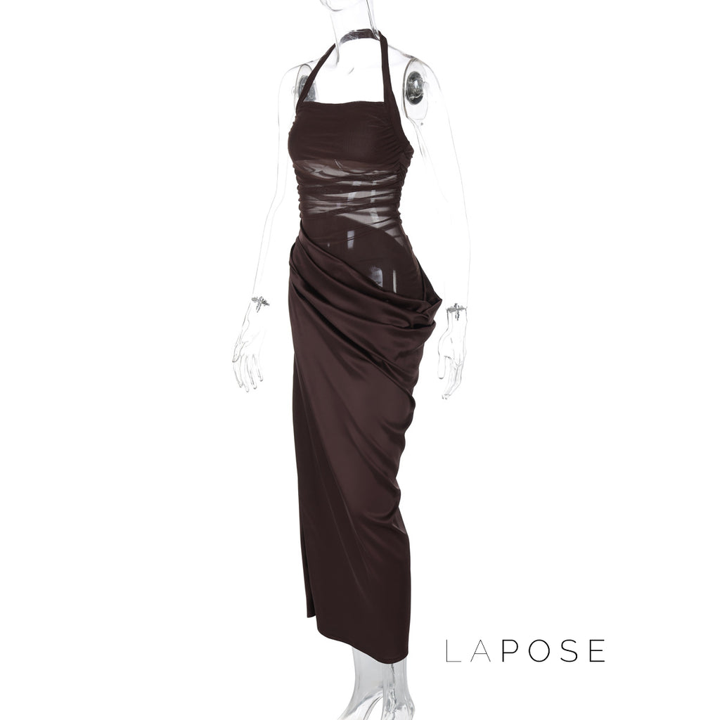 Emi Pleated Halter Maxi Dress [72VZ4UNE]