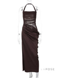 Emi Pleated Halter Maxi Dress [S251KT6M]