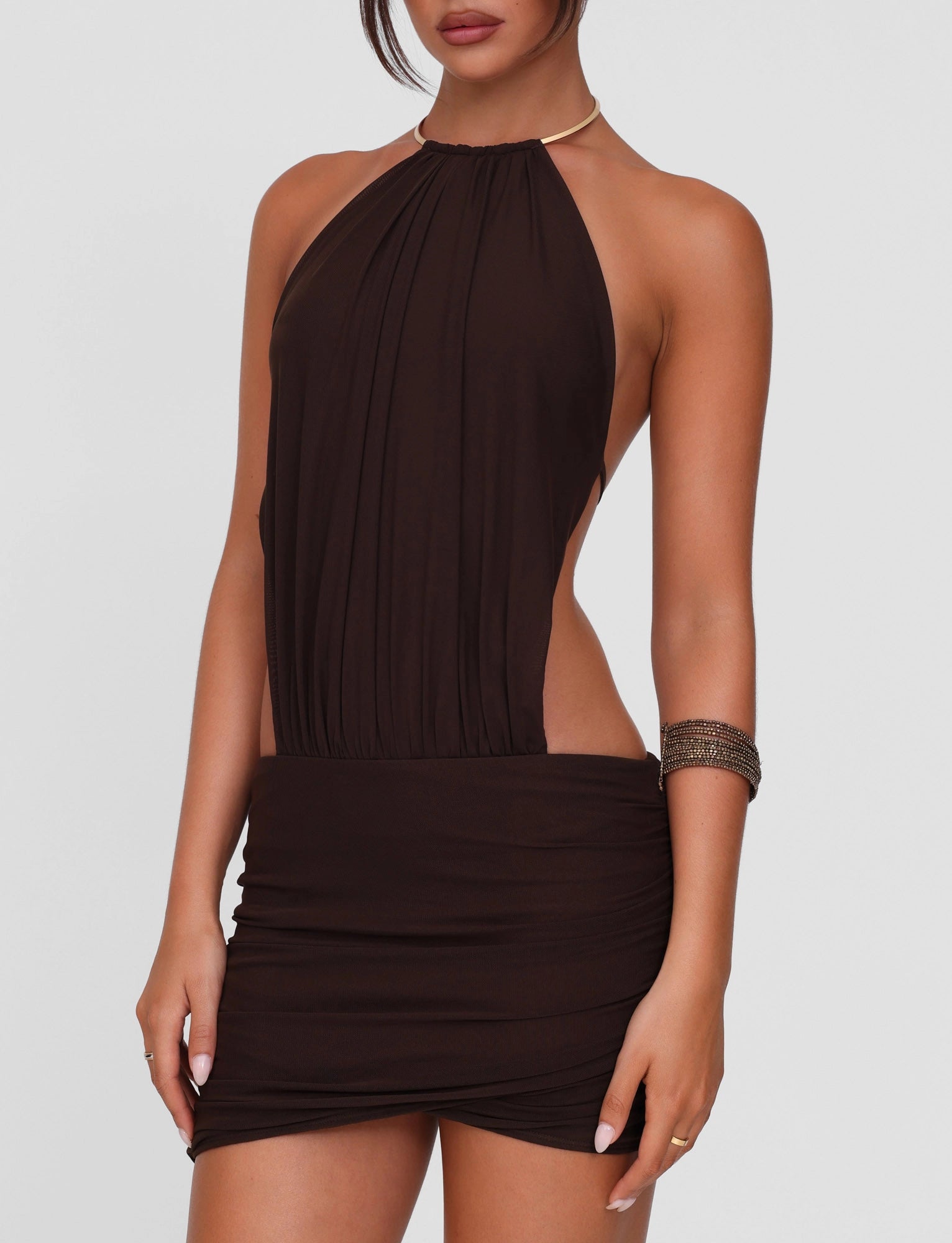 LaPose Emmalee Gold Detail Mini Dress - Brown