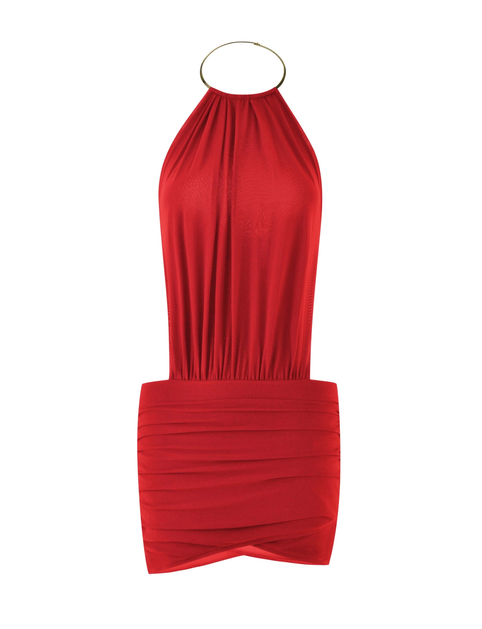 LaPose Emmalee Gold Detail Mini Dress - Deep Red