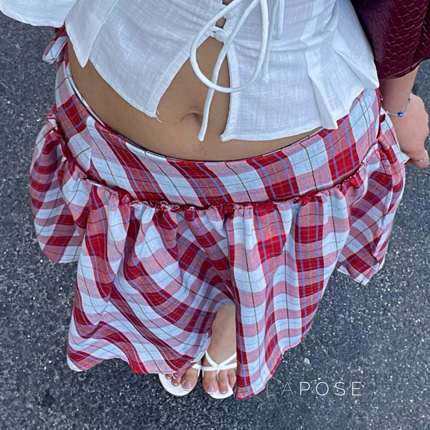 Emmarie Gingham A-Line Skirt [T3CJN219]