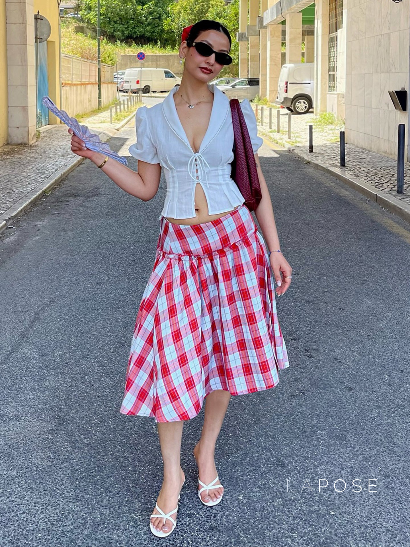 Emmarie Gingham A-Line Skirt [DSG6IHAE]