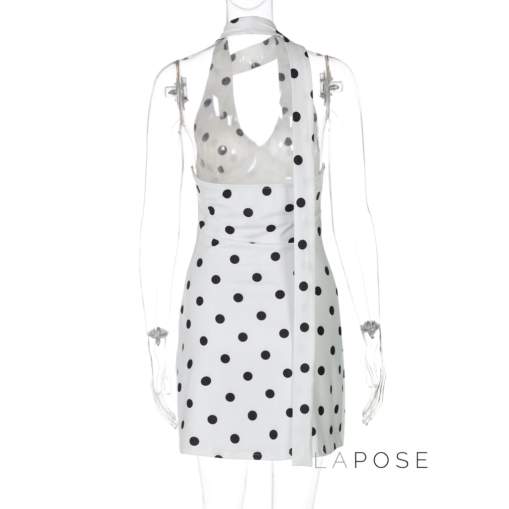 Emmilyn Polka Dot Halter Midi Dress [BY3UX0V2]