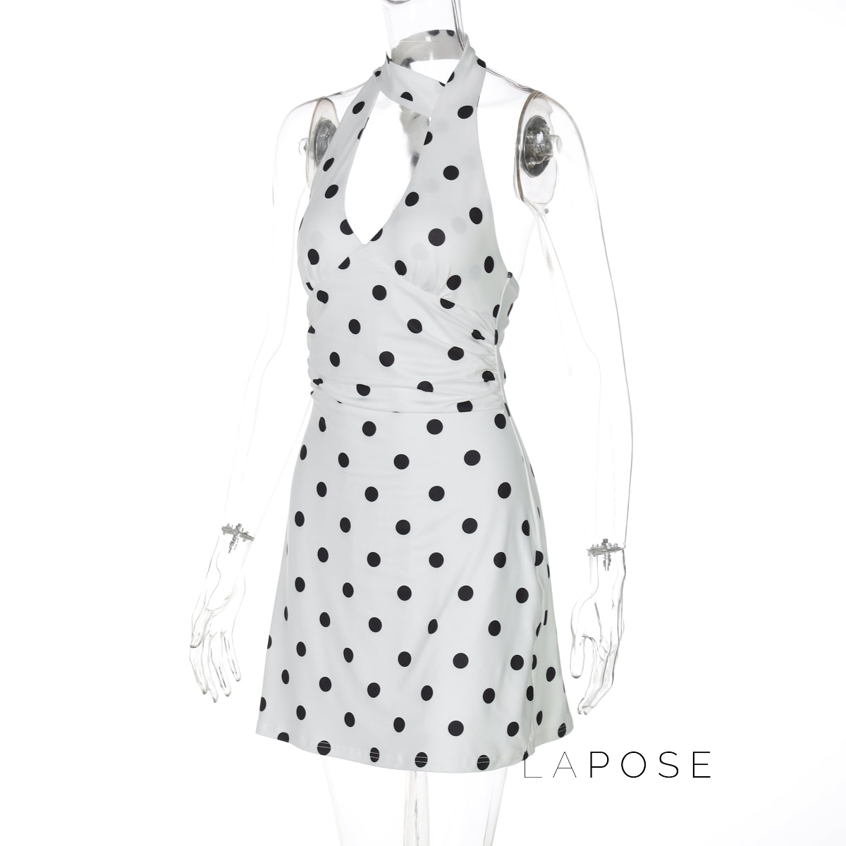 Emmilyn Polka Dot Halter Midi Dress [7EAAHDAS]