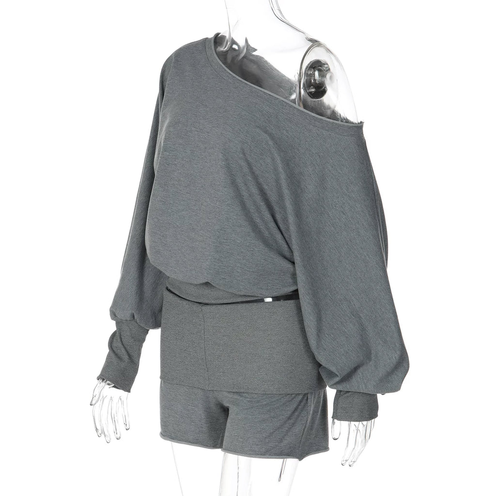 LaPose - Emmylou Off-Shoulder Sweatshirt Shorts Set