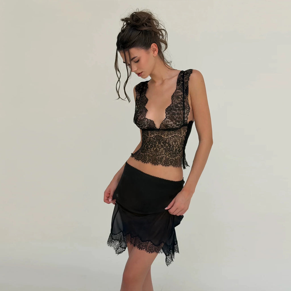 LaPose - Erabella Deep V-Neck Lace Camisole