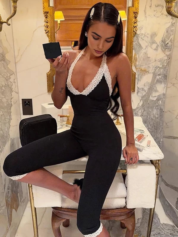 LaPose - Erica Lace Trim Halter Jumpsuit