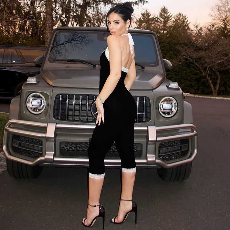 LaPose - Erica Lace Trim Halter Jumpsuit