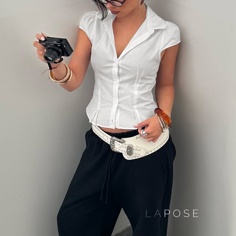 Esmee Pleated Button-Up Blouse