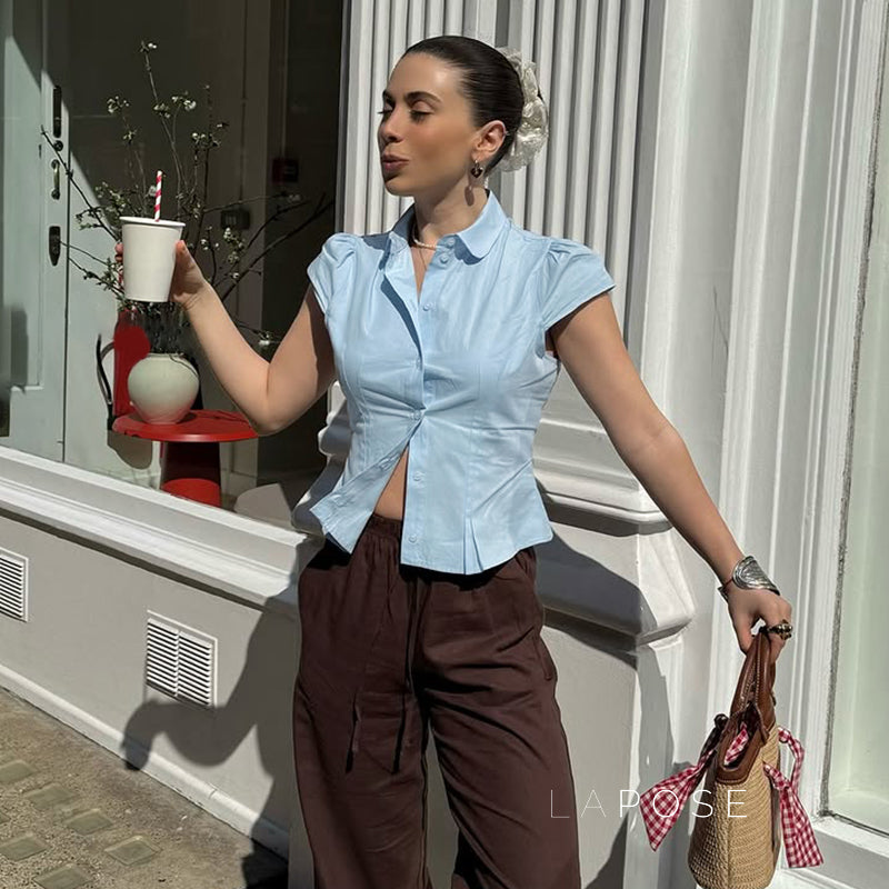 Esmee Pleated Button-Up Blouse