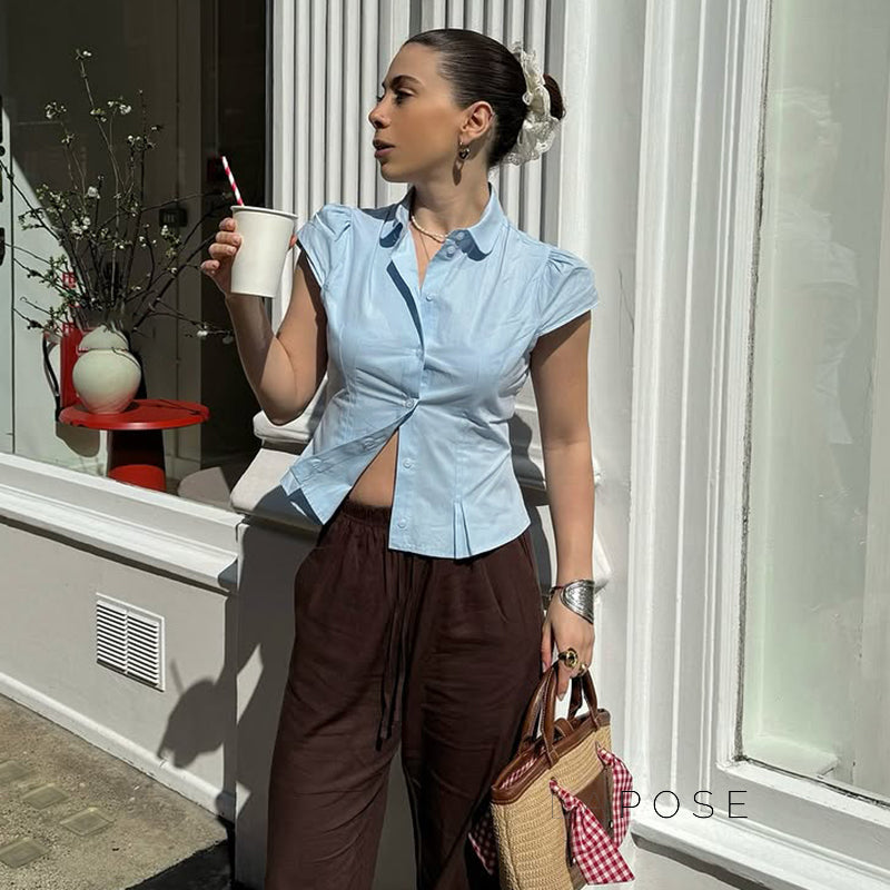Esmee Pleated Button-Up Blouse