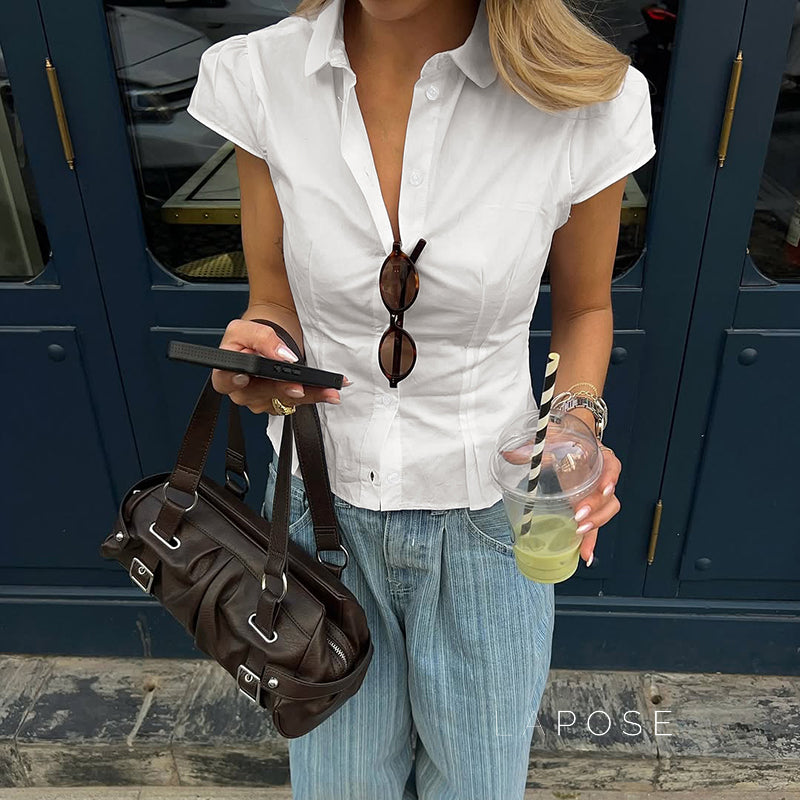 Esmee Pleated Button-Up Blouse