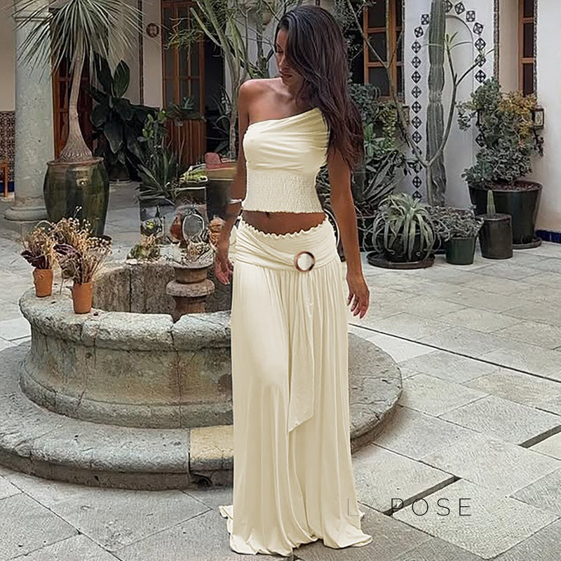 Everett One-Shoulder Pleated Skirt Set [R4EPBB7V]