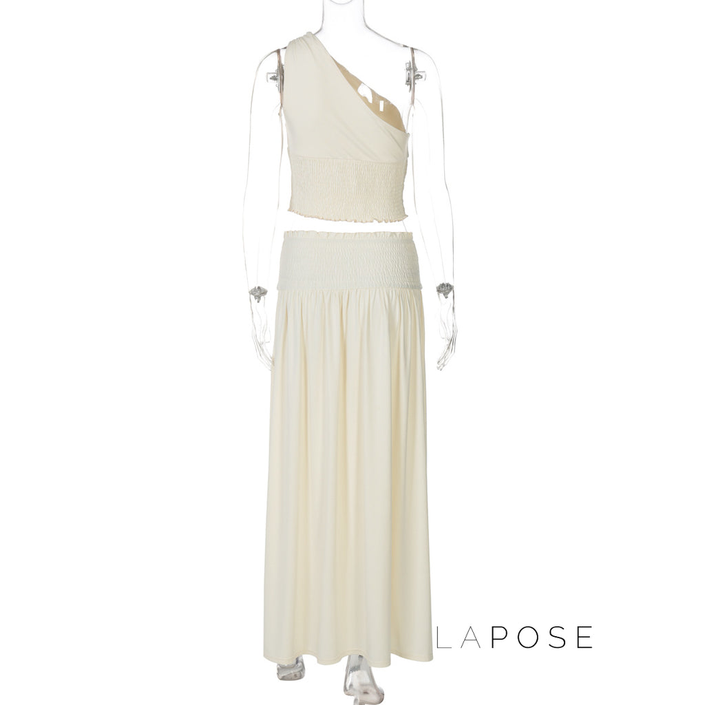 Everett One-Shoulder Pleated Skirt Set [VYN7SB1M]