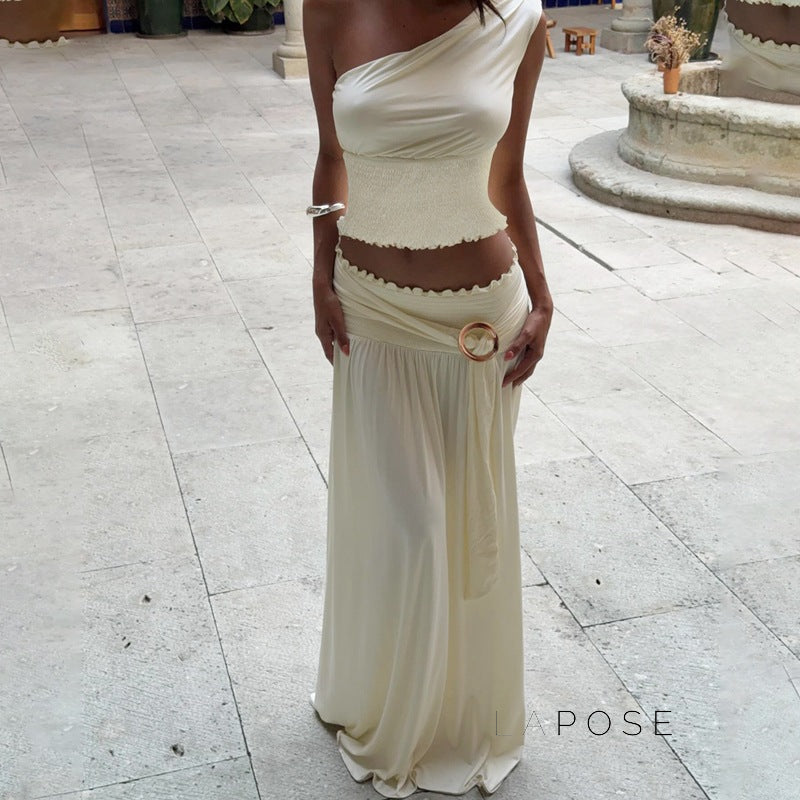 Everett One-Shoulder Pleated Skirt Set [VE62ZLFP]