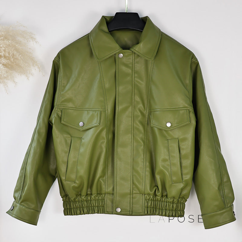 Evie Oversize Leather Jacket [236DG682]