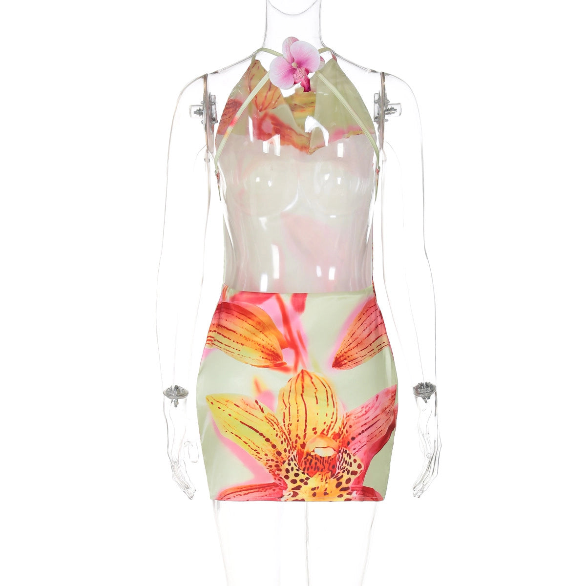 Floral Gradient Halter Mini Dress [JF9TLIWM]