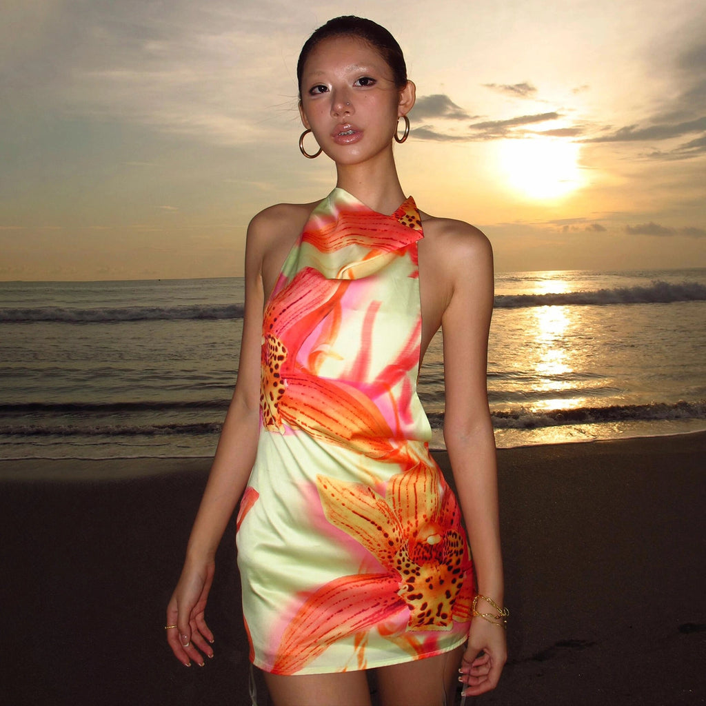 Floral Gradient Halter Mini Dress [RUDNBWSD]