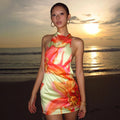 Floral Gradient Halter Mini Dress [RUDNBWSD]