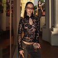 Floral Lace Sheer Mock Neck Top [L022EJM0]