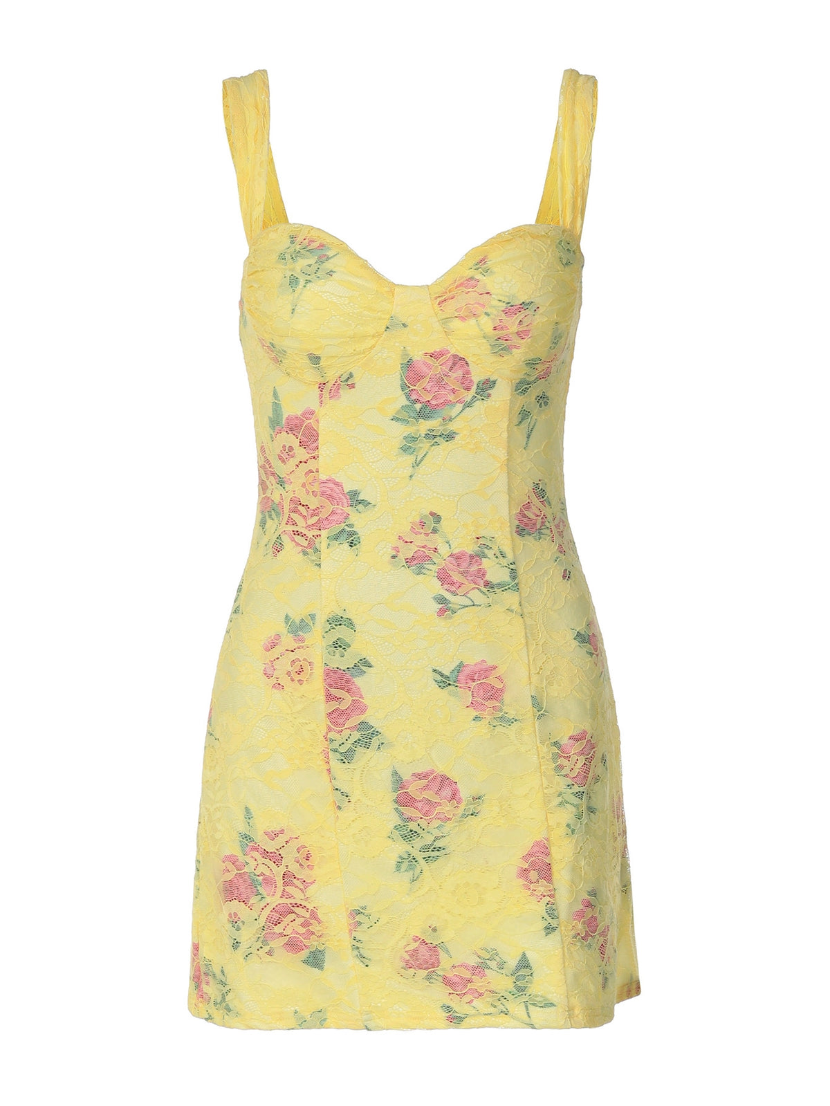 Floral Lace Spliced Mini Dress [2G2TEJRM]