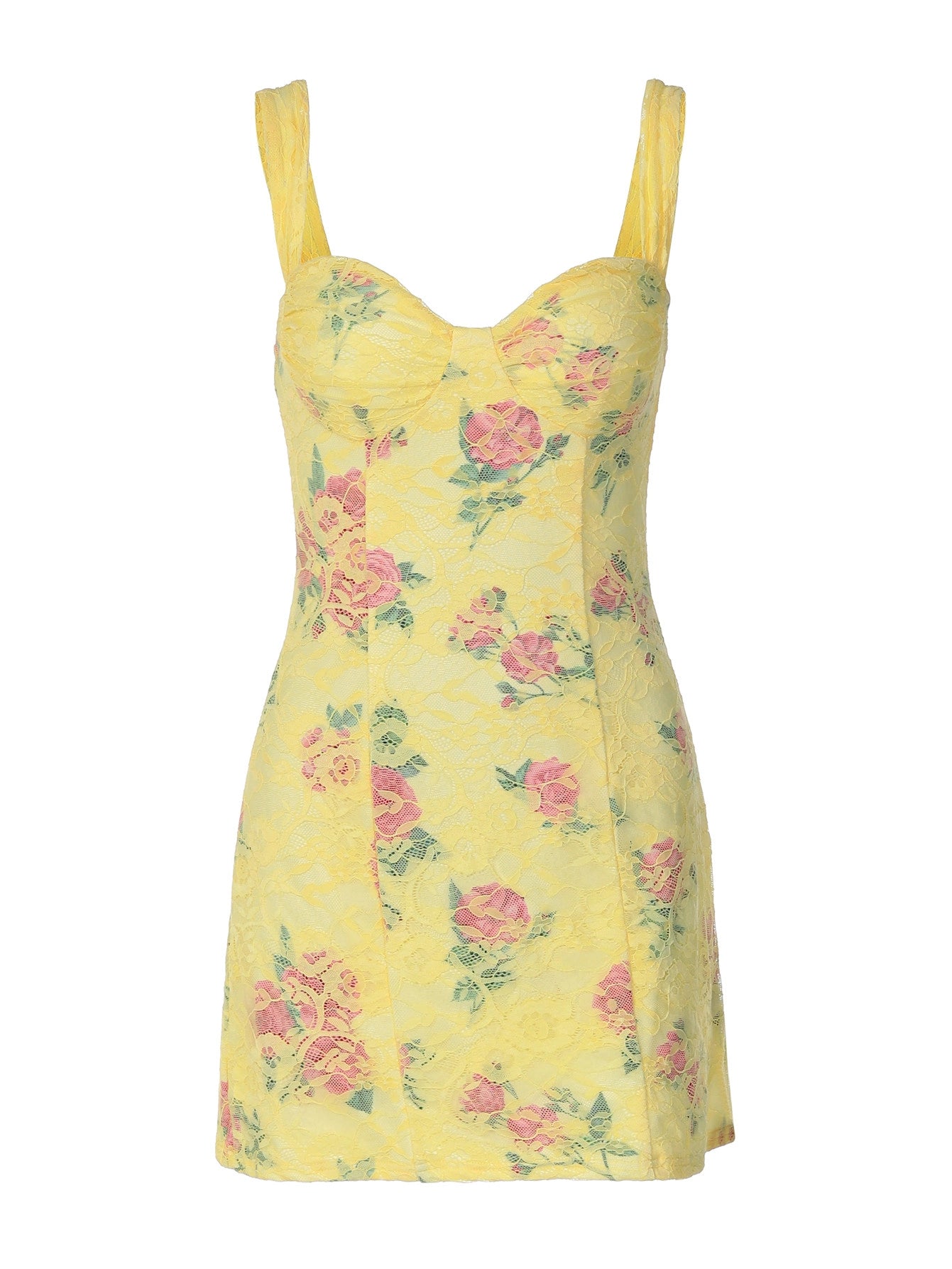 Floral Lace Spliced Mini Dress [2G2TEJRM]