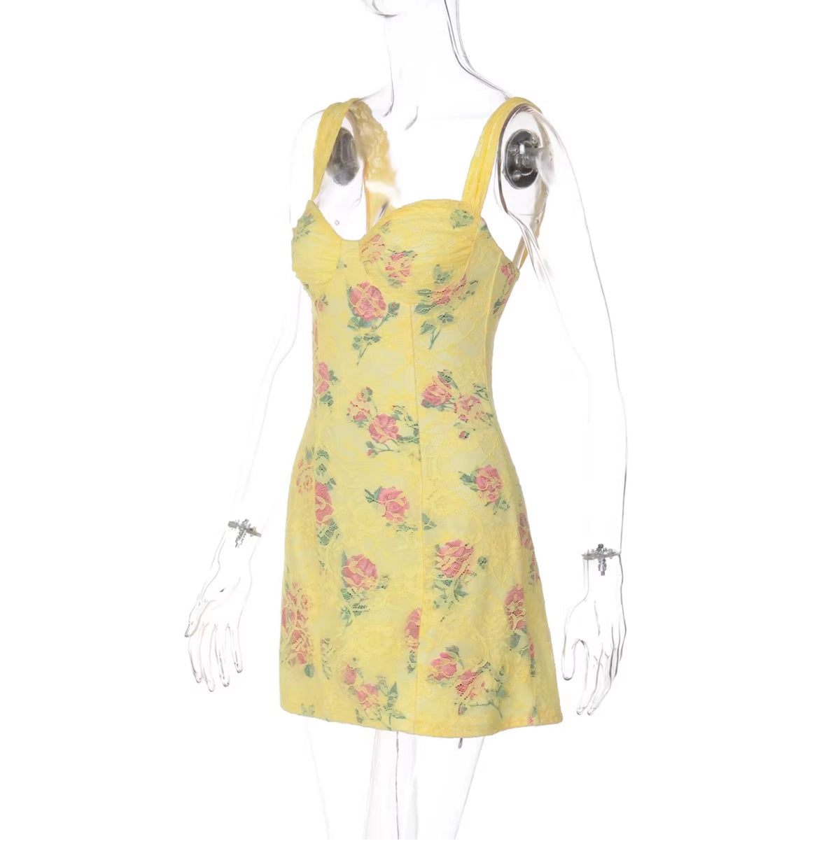 Floral Lace Spliced Mini Dress [C0NIPN9U]
