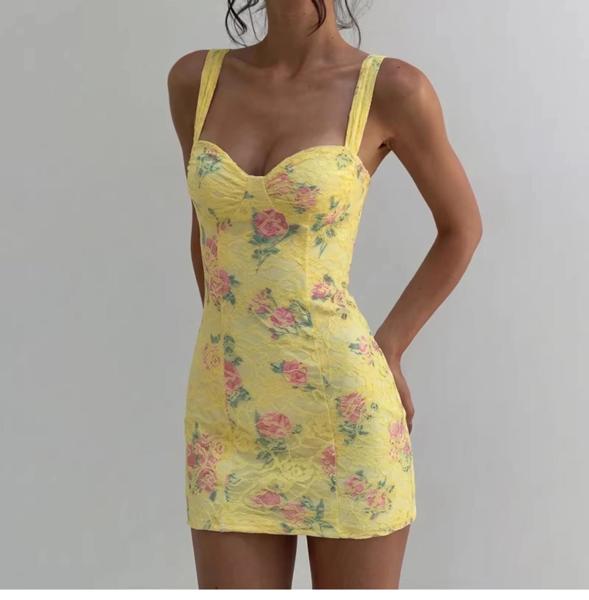 Floral Lace Spliced Mini Dress [MKWTY3AC]