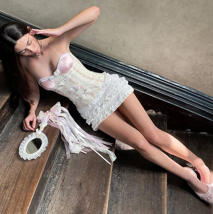 Floral Lace Sweetheart Tube Top [3SJMEM55]