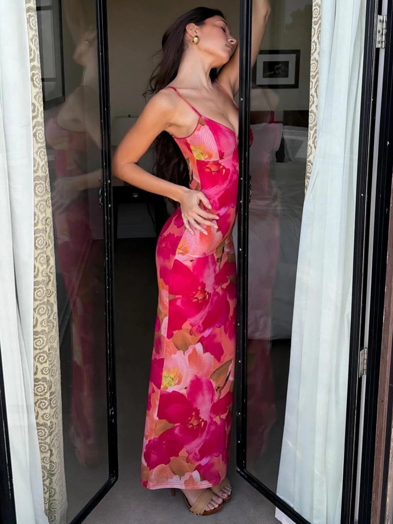 Floral Print Maxi Dress [FQU0I01Q]