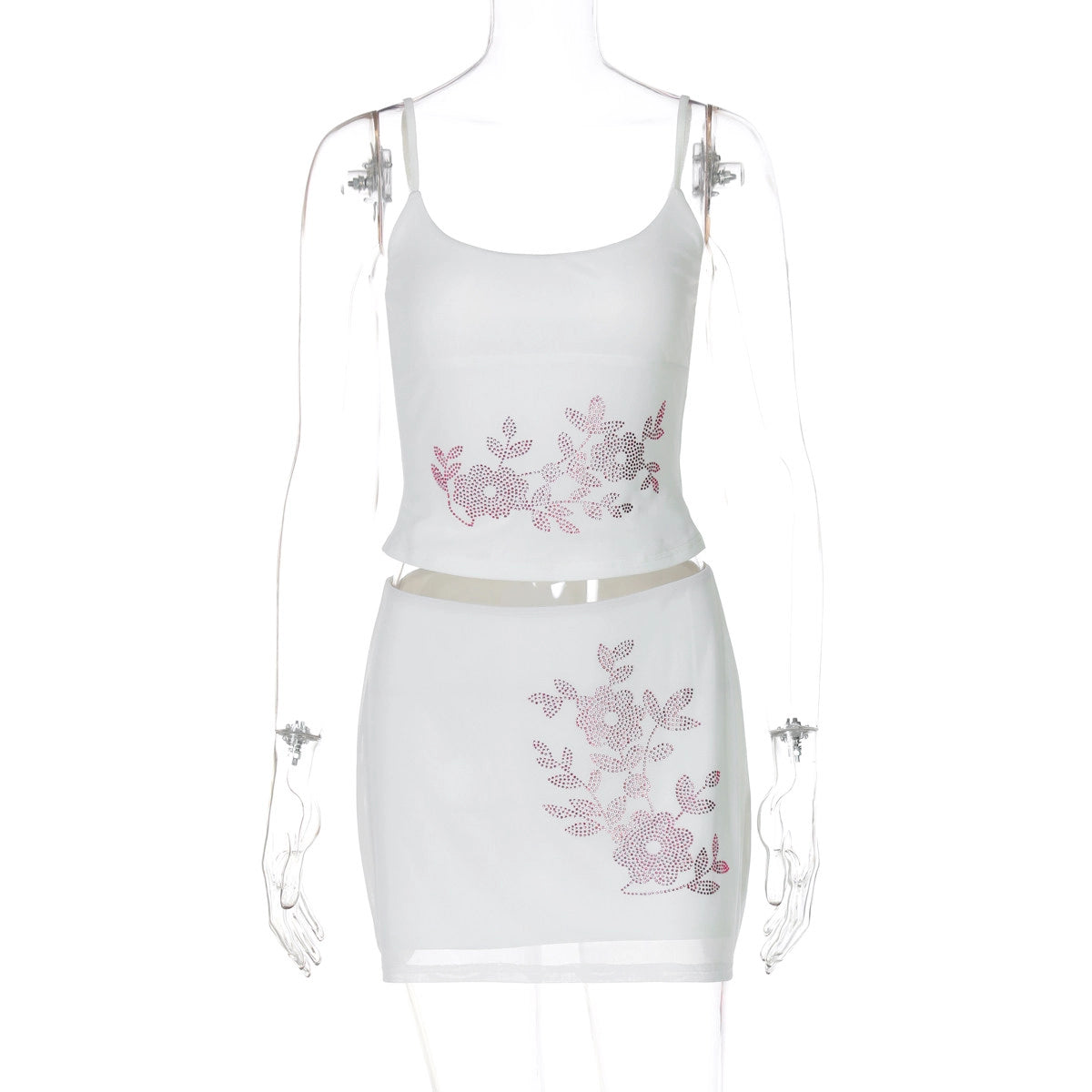 Floral Rhinestone Mesh Skirt Set [VOUG3KDC]