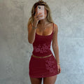 Floral Rhinestone Mesh Skirt Set [GDHFN4MZ]