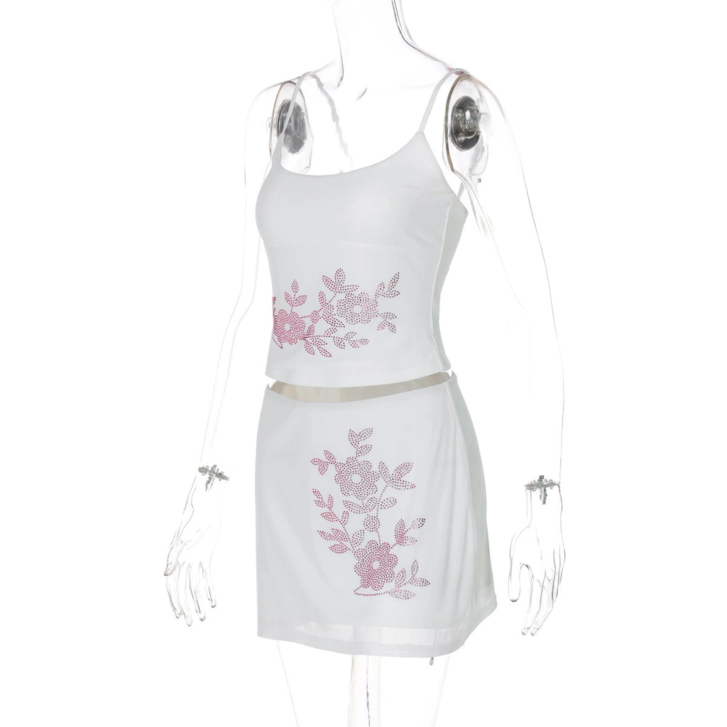 Floral Rhinestone Mesh Skirt Set [ZZBJAMU0]