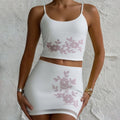 Floral Rhinestone Mesh Skirt Set [XV0UCZX0]