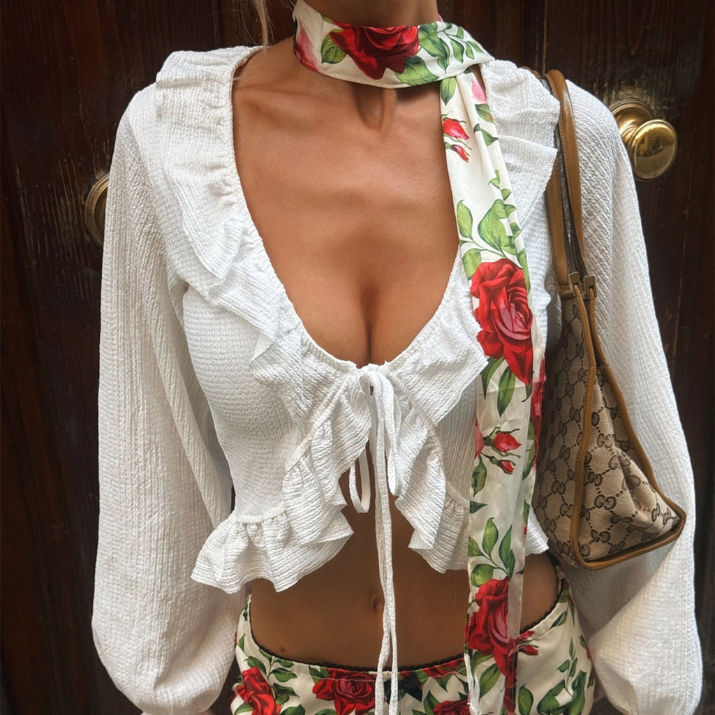 Floral Ruffle Three-Piece Short Set [JWN7MXHY]