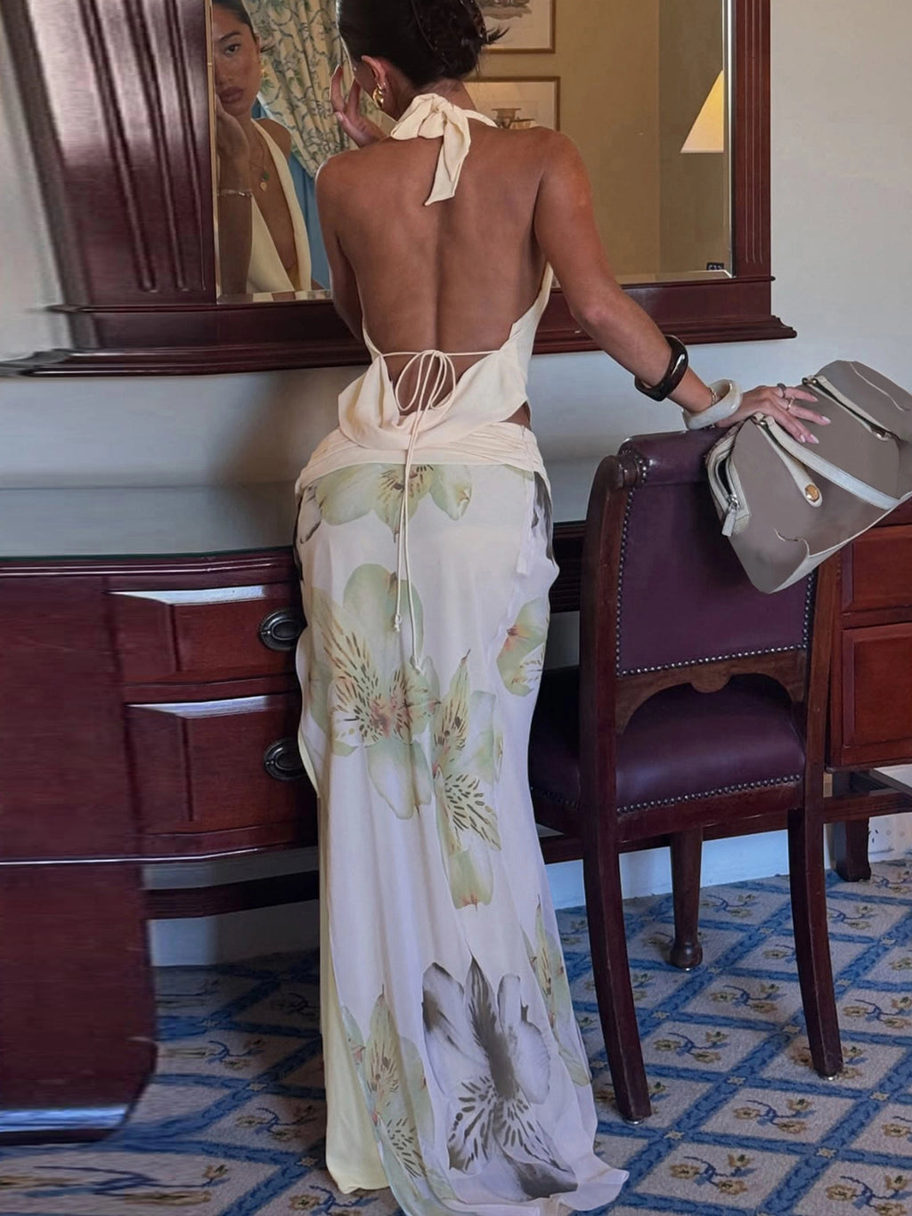 Floral Slit Maxi Skirt Set [RPTRILM5]