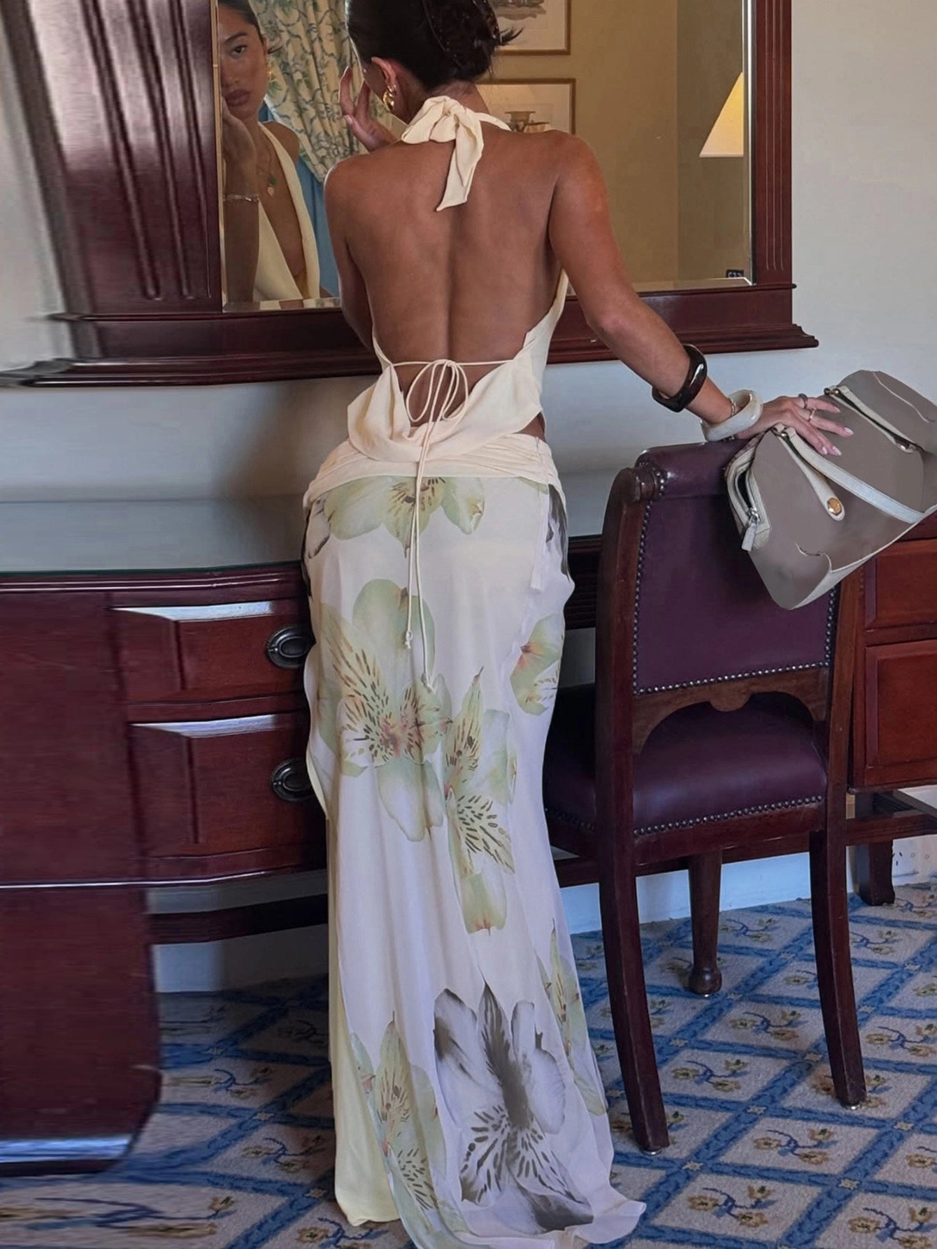 Floral Slit Maxi Skirt Set [RPTRILM5]