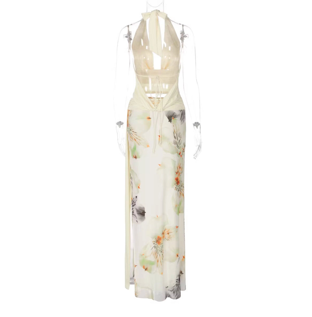 Floral Slit Maxi Skirt Set [J049HZ4I]