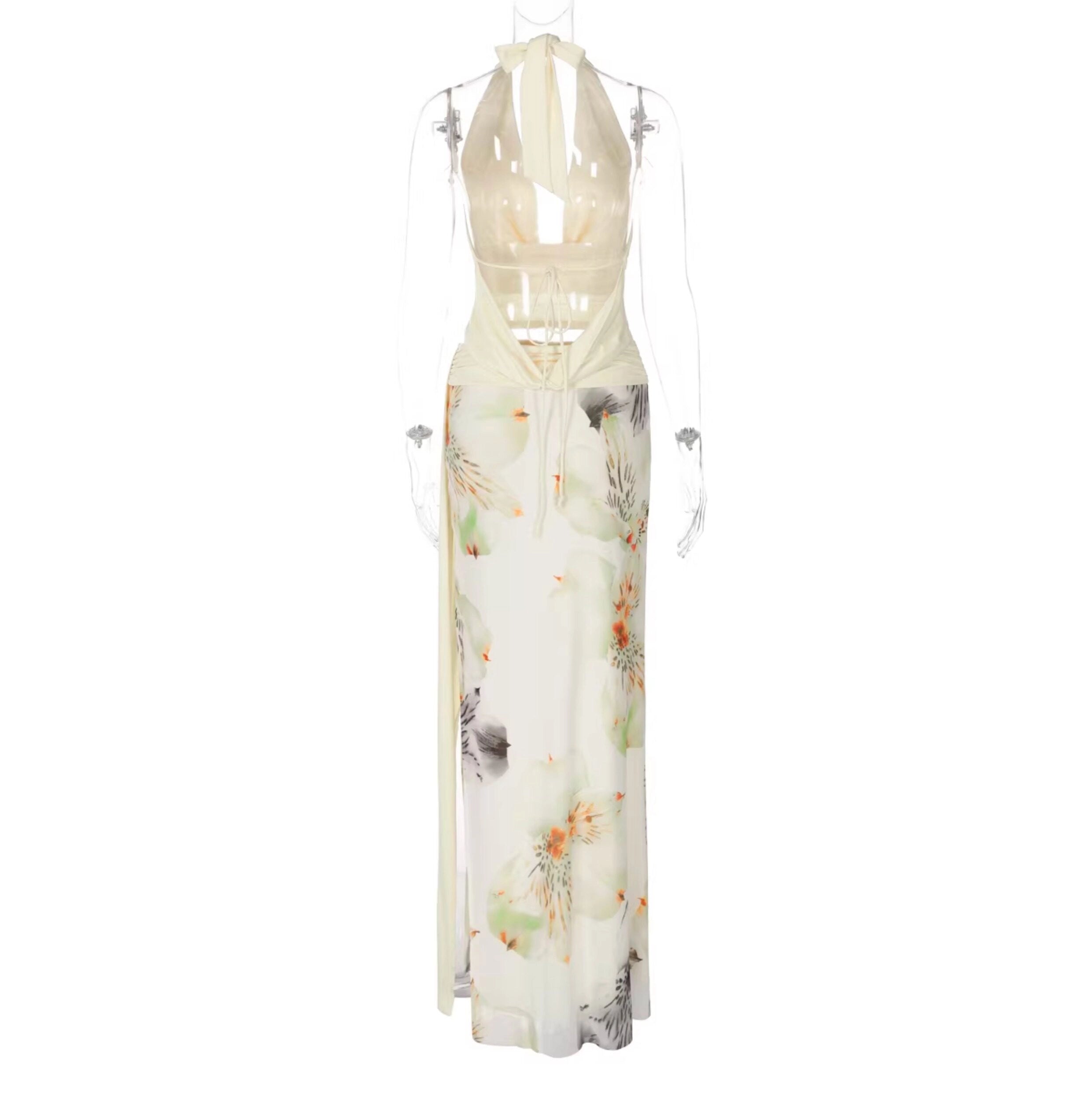 Floral Slit Maxi Skirt Set [J049HZ4I]