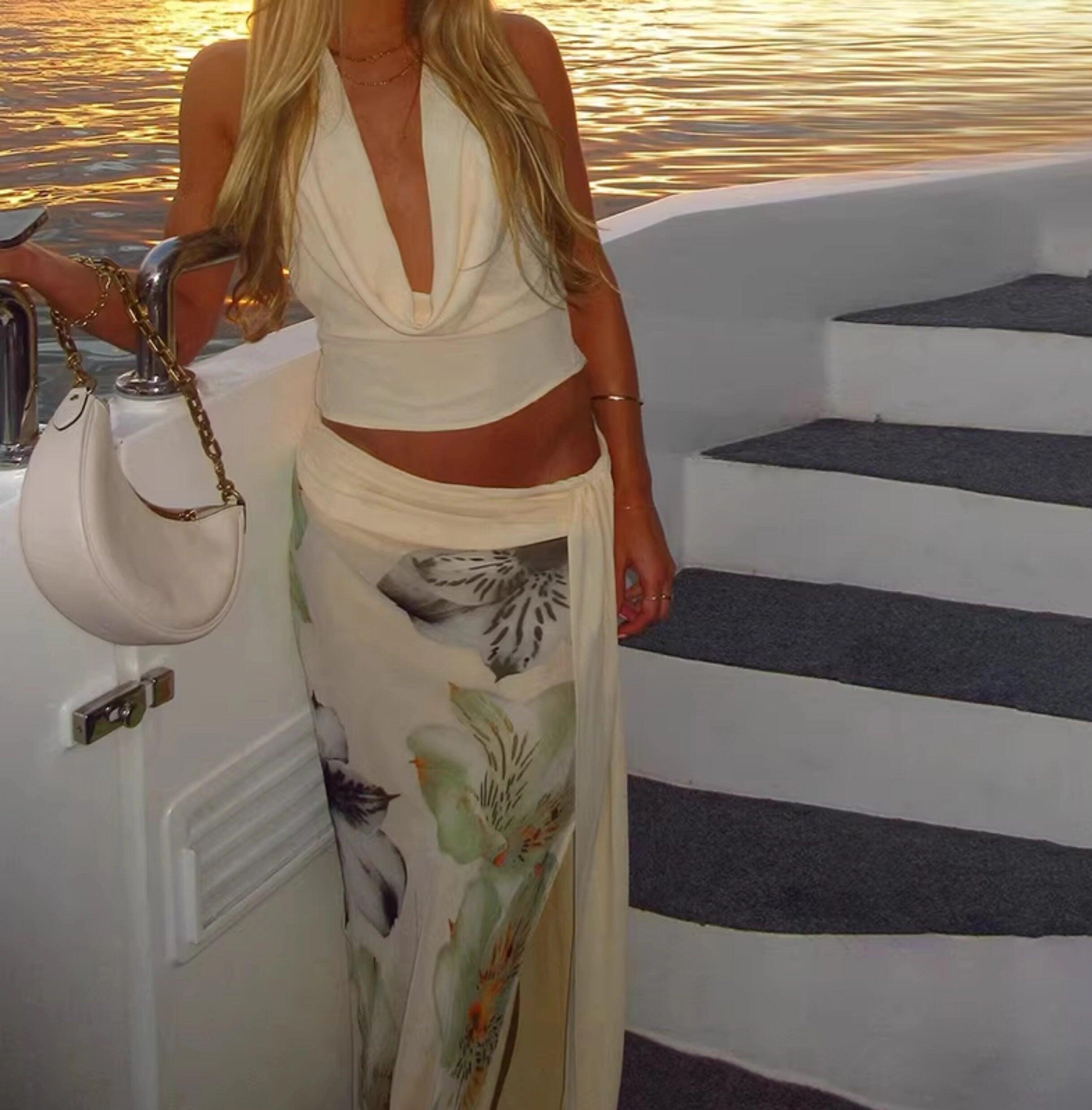 Floral Slit Maxi Skirt Set [ARXWSYZN]