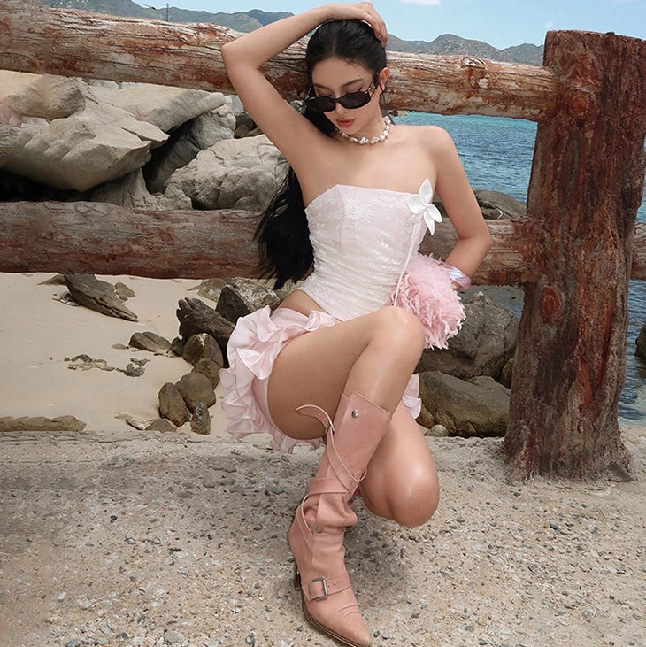 Floral Tube Top and Ruffle Mini Skirt Set [KYAB4UHE]